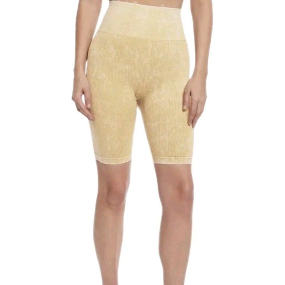 Sage Collective Essential Rib Seamless Bike Shorts Banana Yellow High Rise M EUC